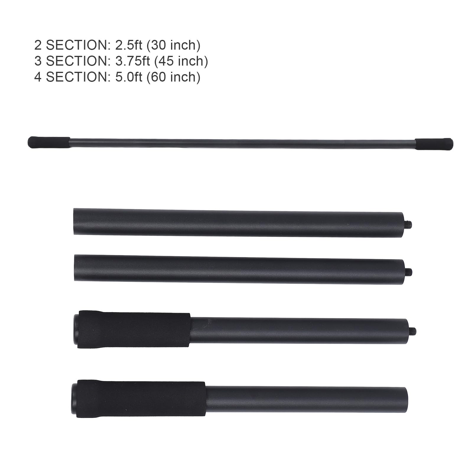 Stick de Yoga 4pcs, Jeu de Bâton d'étirement avec 4 Tiges en Acier et 2 Poignées en Mousse Souple, équipement de Yoga Robuste Réglable et Détachable Portable pour la Routine