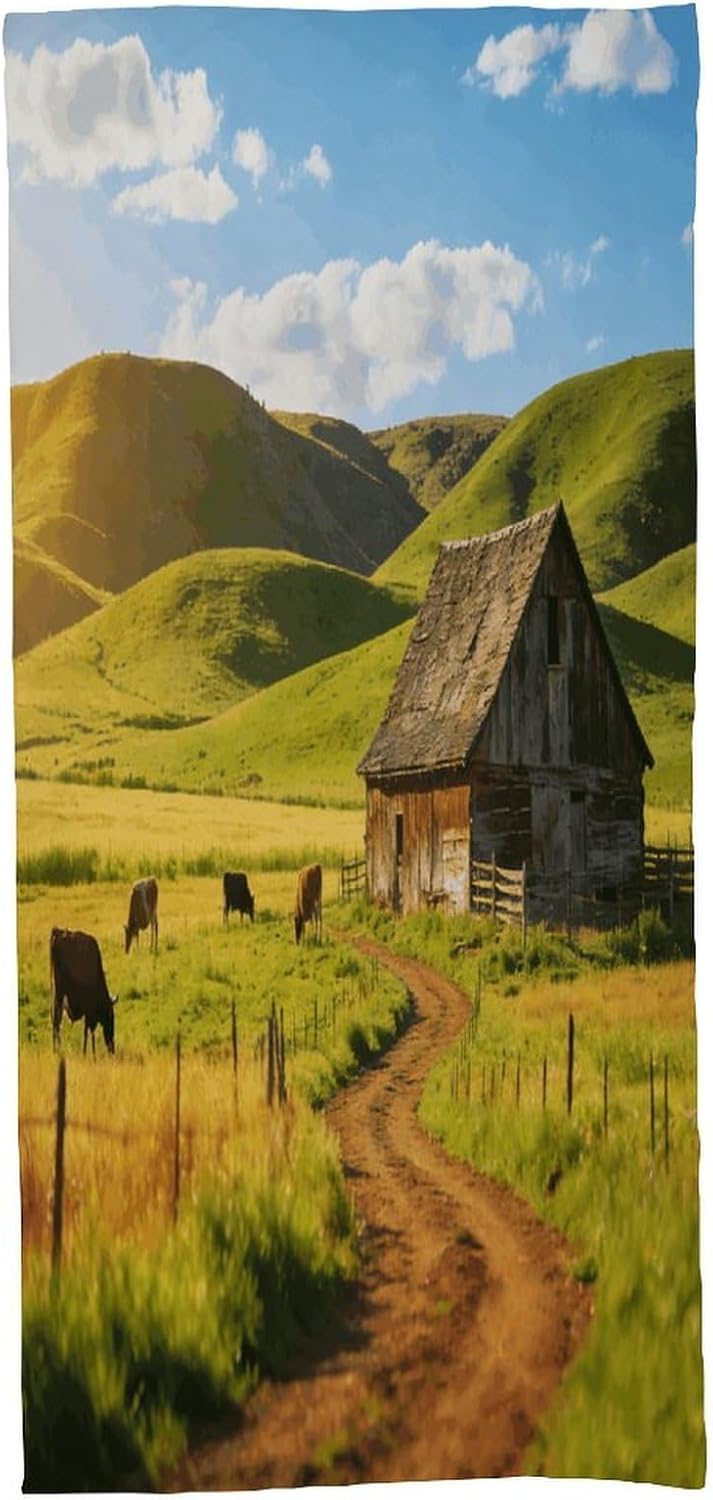 Old Houses and The Pastureland Bath Towel, Highly Absorbent & Quick Drying Beach Towel, Compact & Lightweight Pool Towel for Bathroom, Beach, Pool, Gym, Spa, and Hotel Use