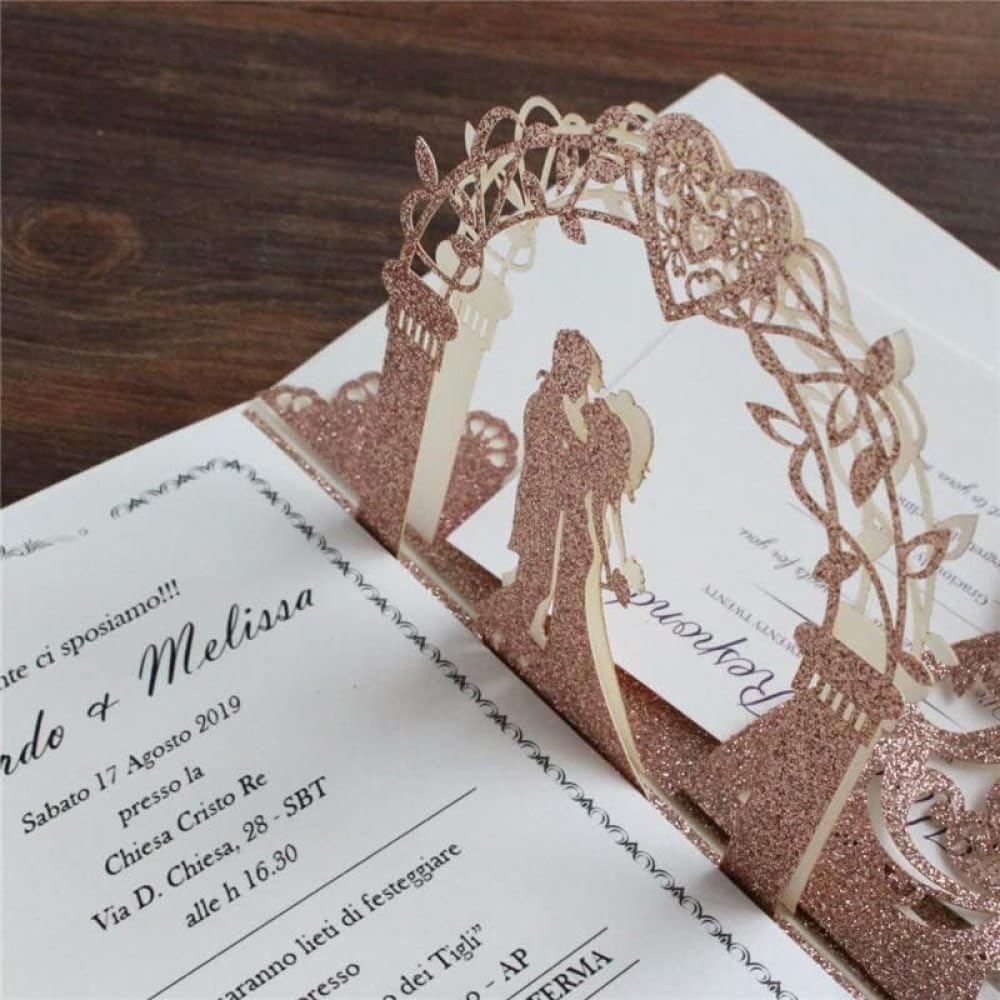 esmen 20 Stück 3D Hochzeitseinladungen Karten, Laser -Schnitt -Hochzeitseinladung, Brautduschenkarten Personalisierte Einladung personalisiert