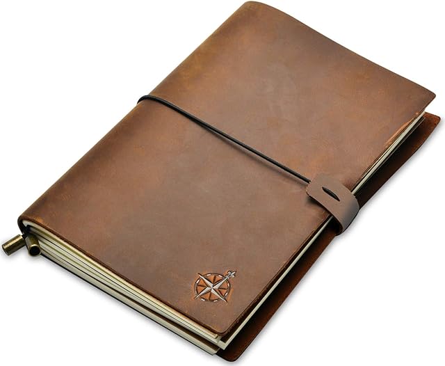 WANDERINGS A5 Leather Travelers Notebook A5 Refillable Travel Journal, Hand-Crafted Genuine Leather - Perfect for Writing, Poets, Travelers, as a Diary - Blank Inserts - 22 x 15cm, 8.5x6 (A5)