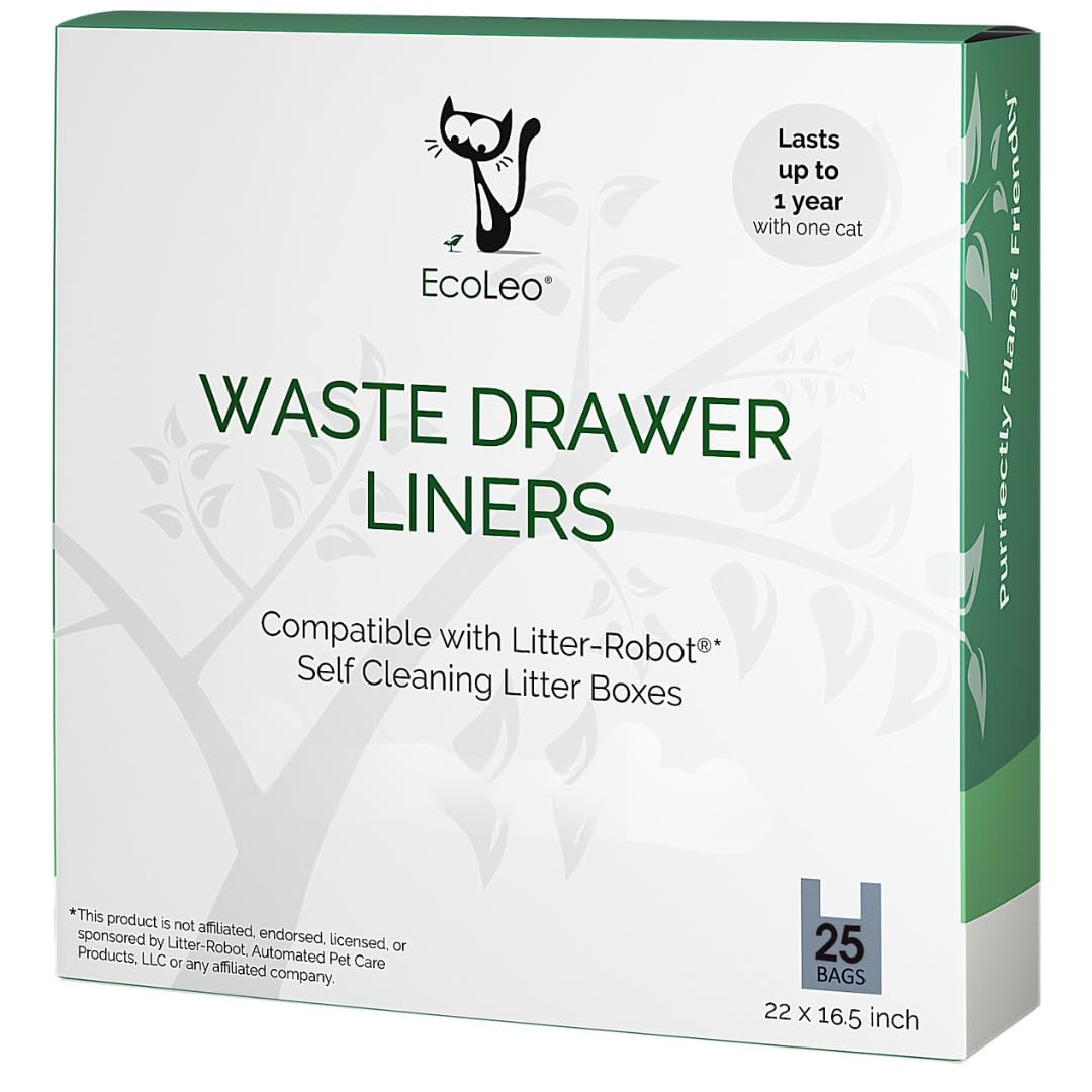 Ecoleo White Liners, Compatible With Litter-Robot Automatic Litter Box Waste Drawer, Certified Compostable, Plastic-Free Trash Bags With Handles For Self-Cleaning Litter Boxes (25-Count)