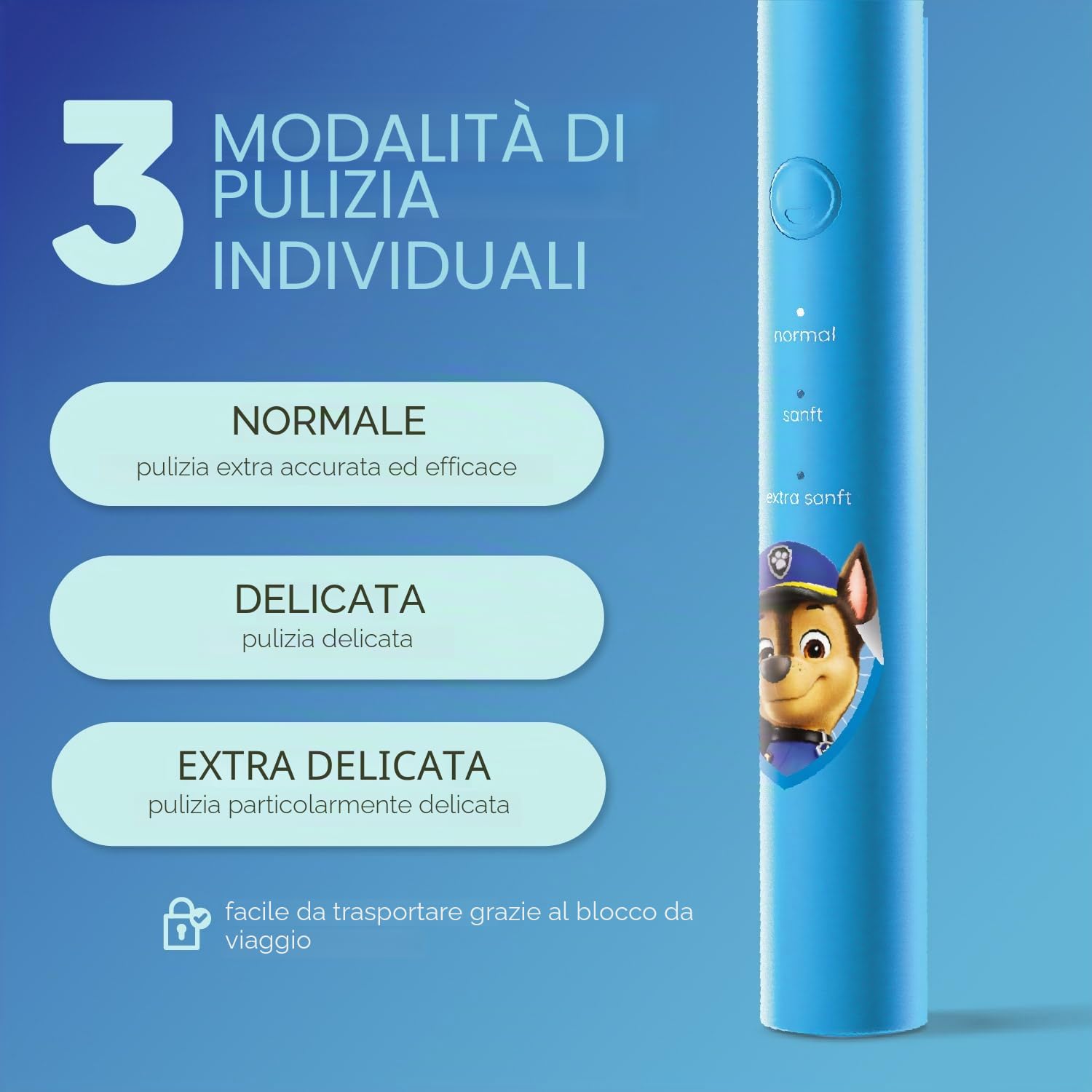 happybrush Spazzolino elettrico per bambini – "La grotta dei leoni" – Vincitore del test * – Spazzolino da denti per bambini in design Paw Patrol – Include 4 testine di ricambio, batteria da 4