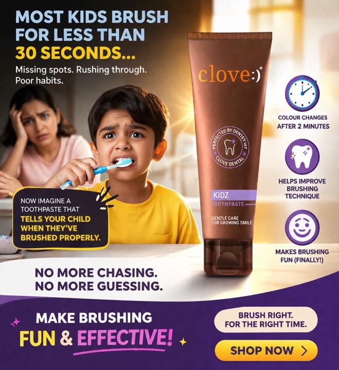 Clove Kidz Toothpaste for Kids 3+ Years, Natural Strawberry Flavour, Cavity Protection & Enamel Support, Colour Changing, Safe formula, Gluten-Free 100g 2