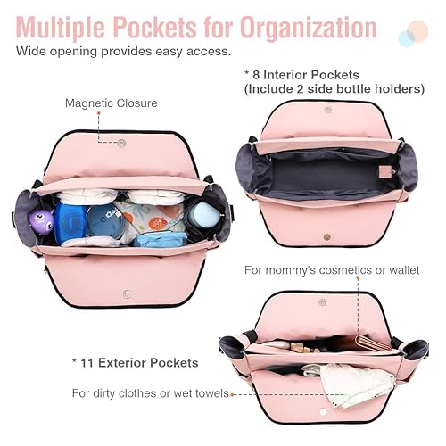 Miniatura 2 de Lekebaby Bolsa de pañales para mamá y niñas, color rosa