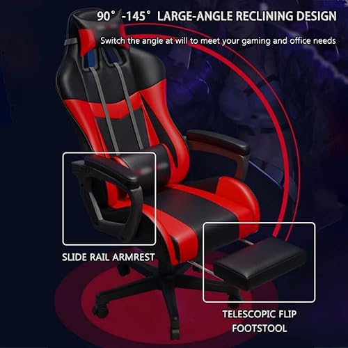 Miniatura 10 de Silla de juego con reposapiés de 90 a 145 en ángulo grande, silla de gamer, silla ergonómica de carreras con abrazo, carga de 330.7 libras (color