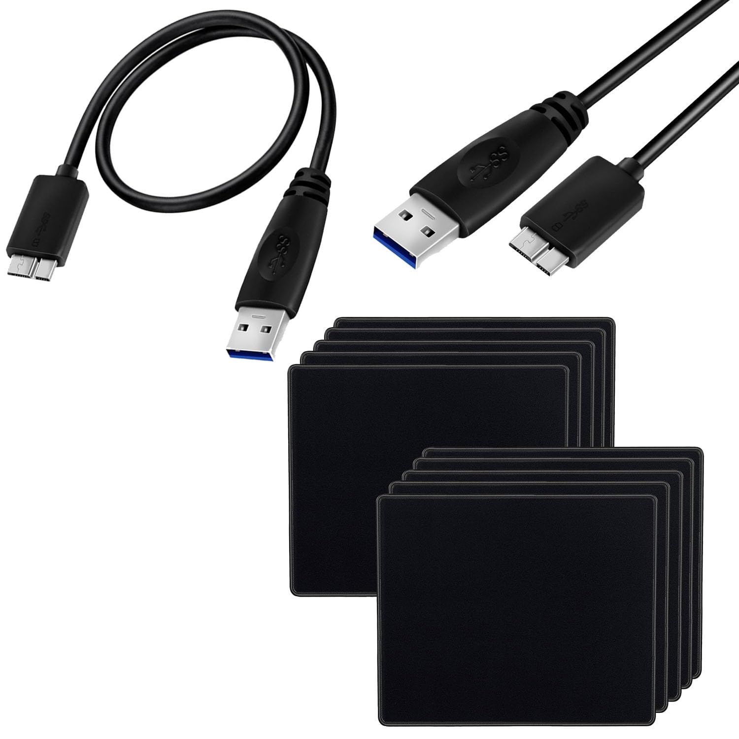 SaiTech IT 10 Pack 250mm x 210mm x 2mm Mouse Pad for Computers, Laptop, Office & Home Bundle with USB 3.0 Cable A to Micro B high Speed Cable for Portable External Hard Drive 45CM - Black