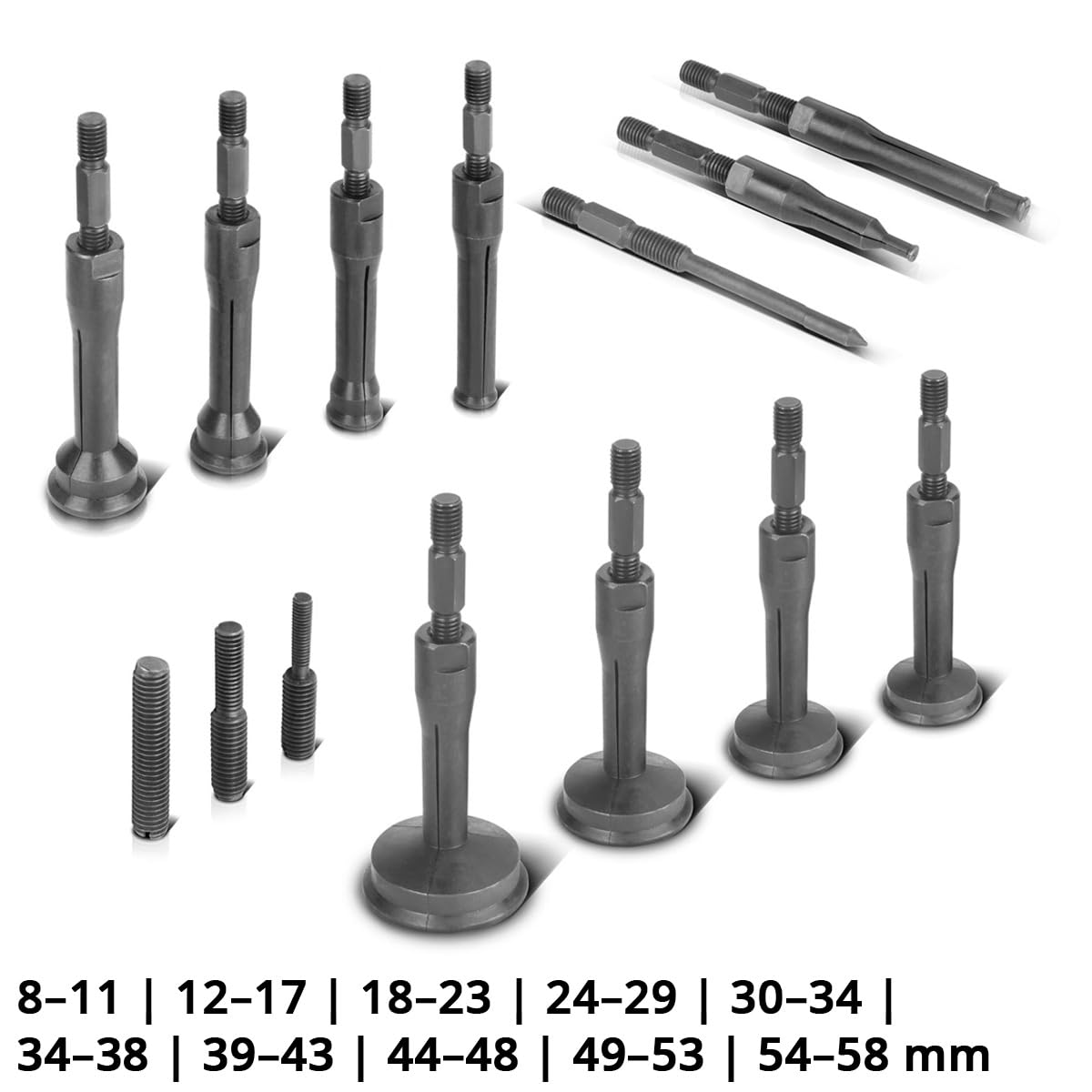 STAHLWERK Juego de extractores de rodamientos internos con martillo deslizante, 3 adaptadores y 10 extractores de rodamientos, 16 herramientas especiales para retirar rodamientos interiores