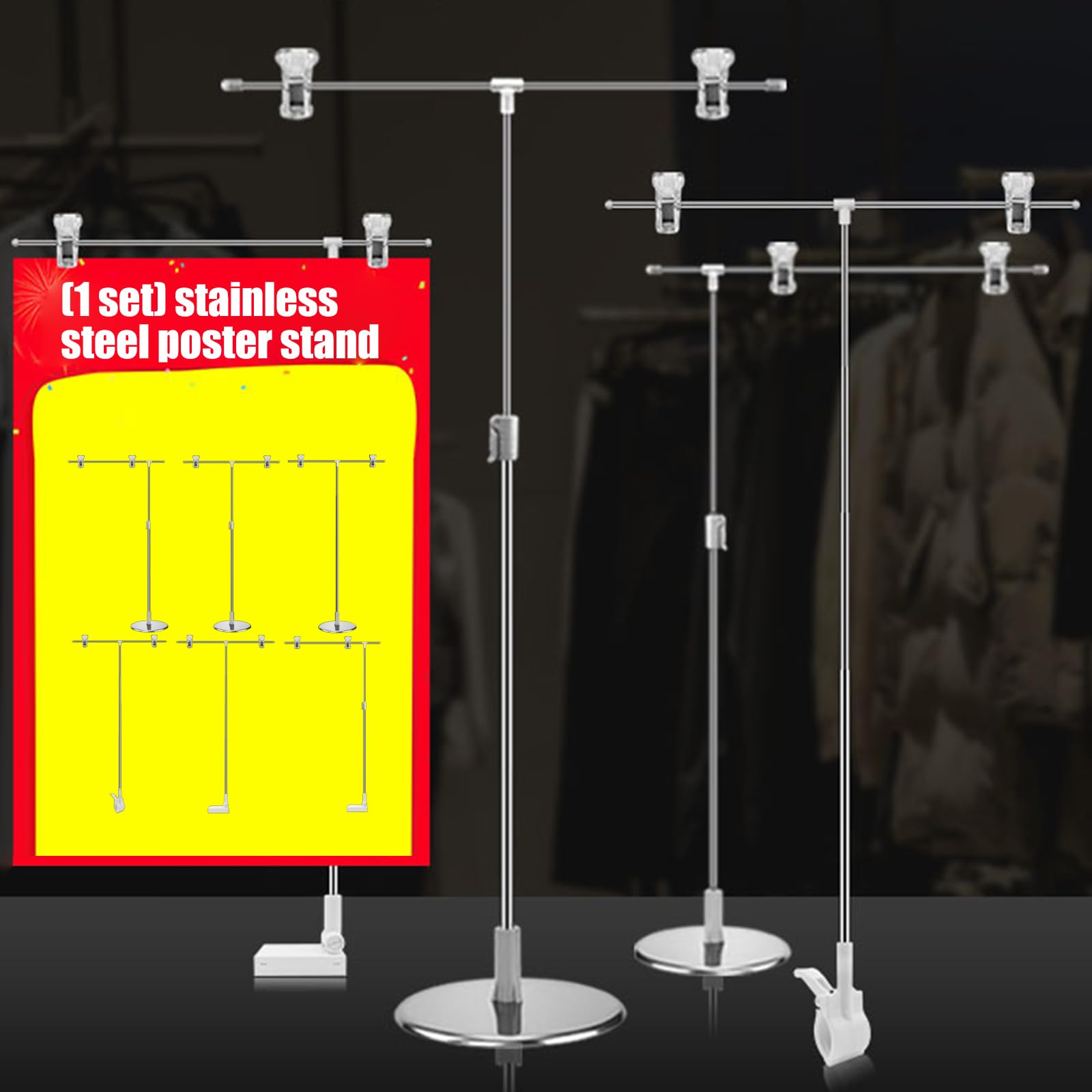 Soporte retráctil de metal para carteles con clip, soporte de exhibición publicitario para carteles, pancartas y promociones, perfecto para minoristas y ferias comerciales