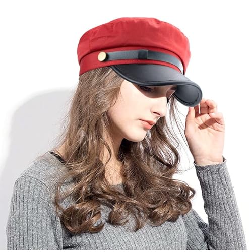 Women Classic Yacht Captain Sailor Hat Newsboy Cabbie Beret Cap (S-M) (Red) #TOP2