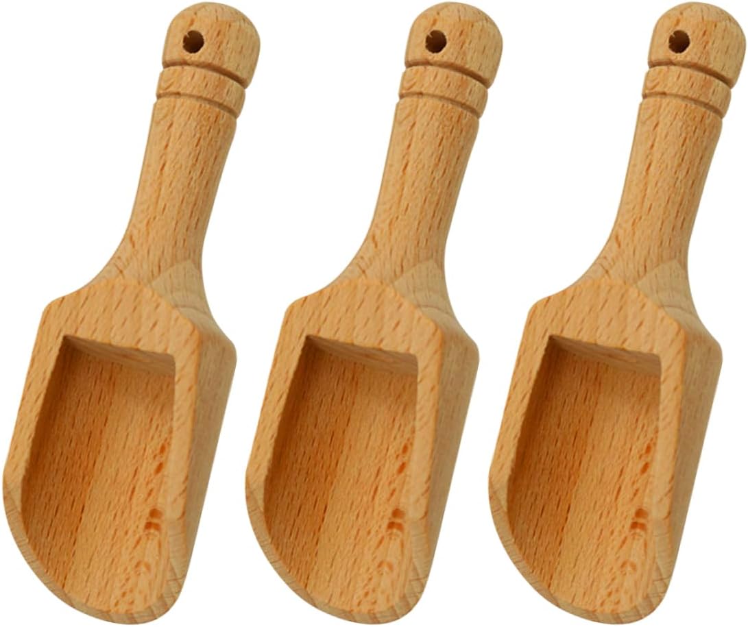 Set of 3 Mini Wooden Salt Spoons - Natural Scoops for Bath Salts, Candy, Honey, Spices, Sugar & Tea Powder by Jagowa
