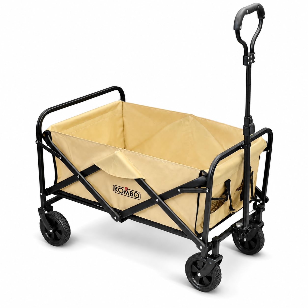 KOMBO - Carrello Pieghevole - Portata 120 Kg, 58 Litri - Telaio Acciaio Q195, 4 Ruote Ø125mm di cui 2 Pivottanti, Manico Telescopico 4 Altezze, per Campeggio Picnic Spesa Giardino e Animali