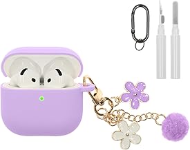 Compatible with AirPods 4 Case, Premium Soft Silicone Protective Case Cover for Apple AirPods 4th Generation with Cleaner Kit Keychain Accessories for Women Girls (Purple, for AirPod 4 case)
