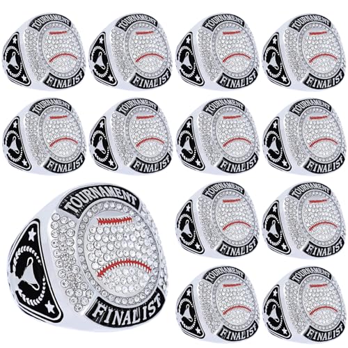 daijbling 12 Pcs Baseball Ring Softball Baseball Finalist Ring Sport Ball Trophy Award Gift for Tournament or League Finalist Winner (12 pcs Size 8)