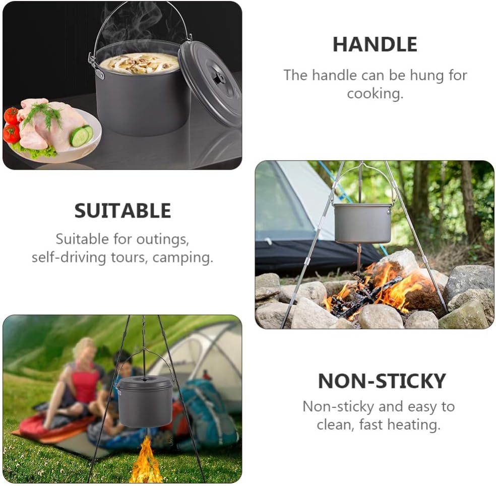 FAVOMOTO Camping Cookware Set 1pc Picnic Pot Aluminum Oxide Cooking Pot Folding Handle Backpacking Gear