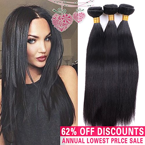 Unprocessed Virgin Brazilian Silky Straight Human Hair Weave Extensions (16 18 20) 3 Hair Bundles Deals Set 100 Gram/Piece Mixed Length Soft Weft