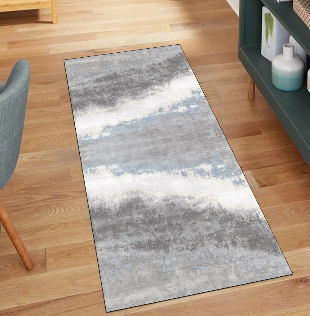 Alfombra de pasillo larga gris: diseño abstracto y lavable para tu cocina