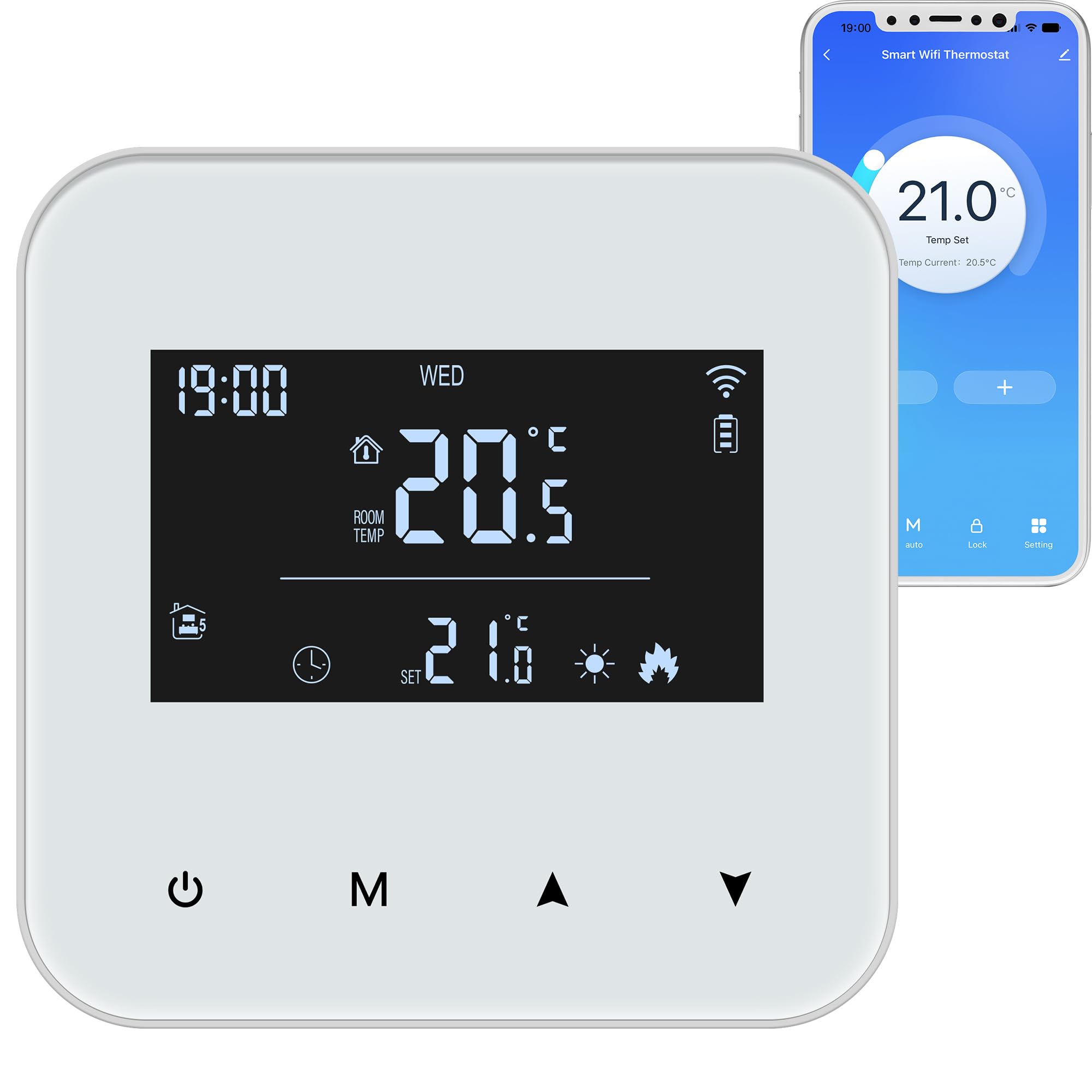 Termostato Wi-Fi con batería para calderas de Gas,Termostato Calefaccion 2 Hilos.Programable Diariamente Control Remoto a través de la aplicación Smart Life,Compatible con Control por Voz de Alexa
