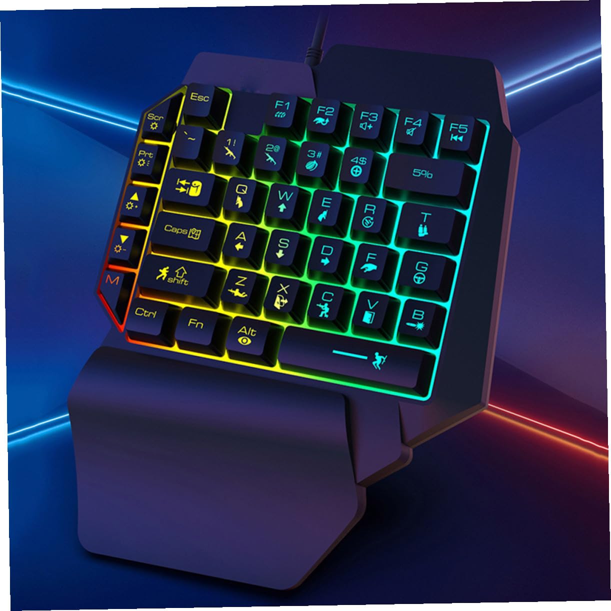 DOITOOL Tastiera Gaming Retroilluminata Una Mano Con Mouse Cablato Ergonomico Per Computer e Sport E-sport Facile Da Usare Durevole Per Casa e Dormitorio