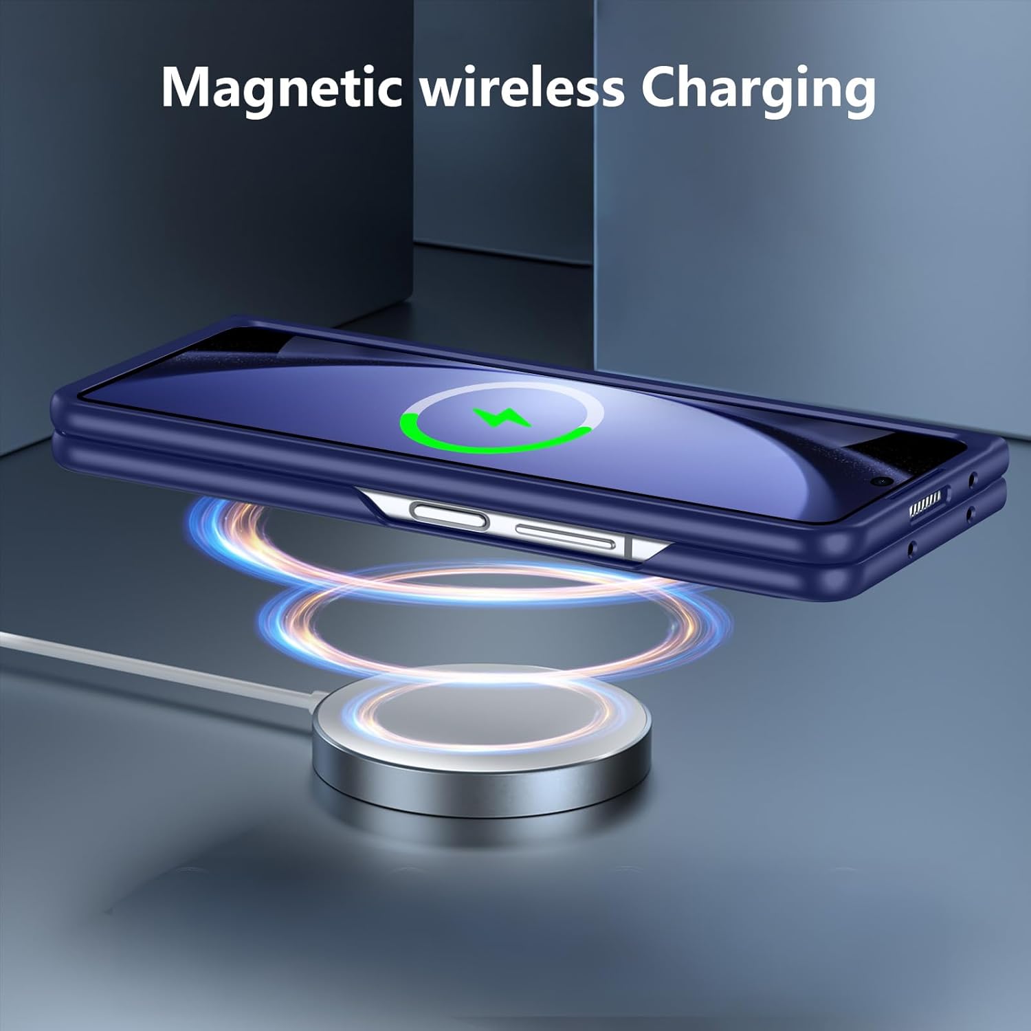 for Galaxy Z FOLD 5 Case with Magnetic Ring Stand, Matte Tough Case with Stand, Magnetic Shockproof Men Women Girls Boys Protective Cover for Galaxy Z FOLD 5 7.6", Blue(15-15)