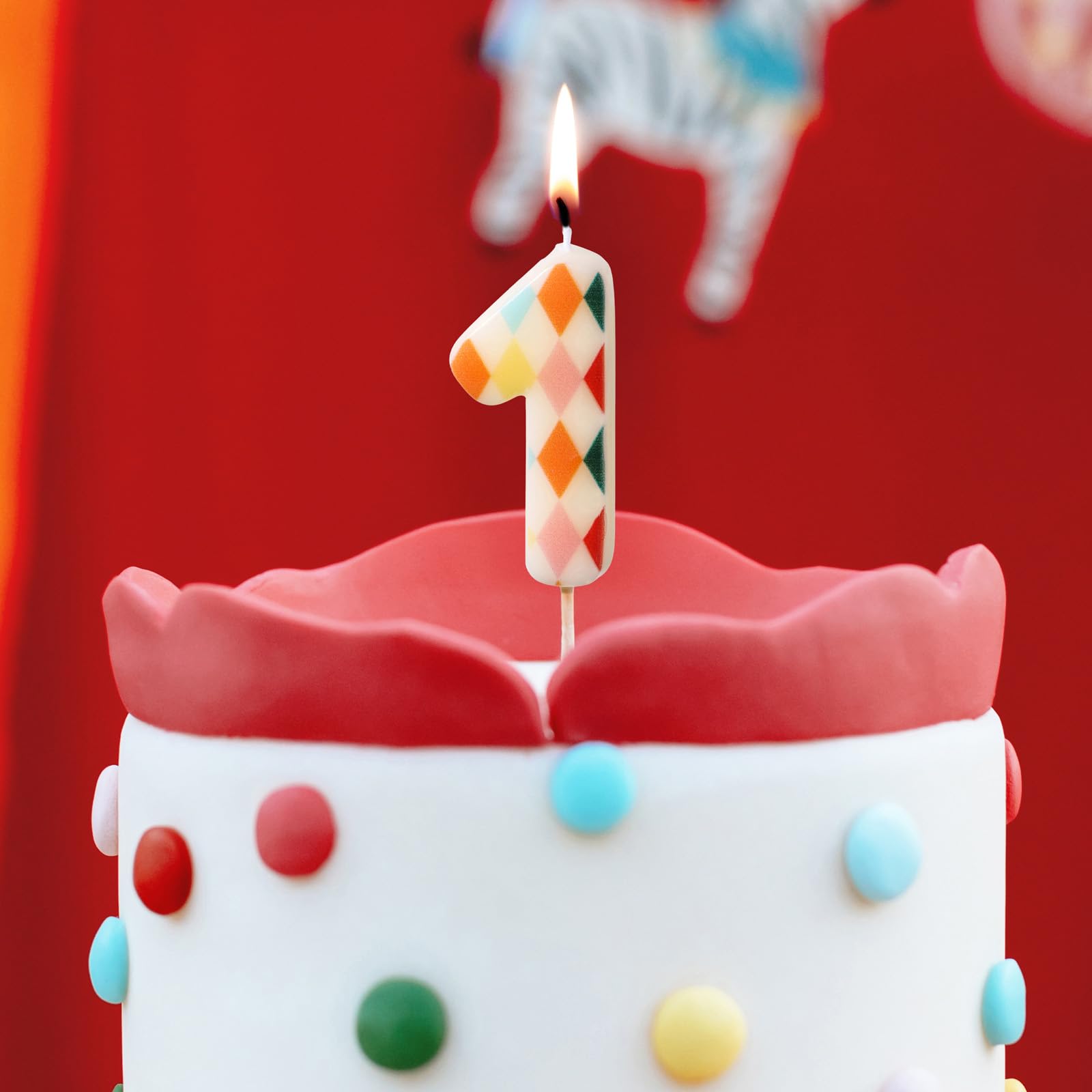 Partydeco Multicoloured Elegant Number 1 Birthday Candle For Circus-Themed Party Celebrations Rhombus