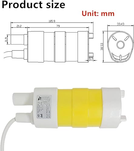 Miniatura 2 de Bomba sumergible de cabeza alta DC12v 5M 1.2A 600LH 14LMin 17W con cable de 8.2 ft 5.5x2.1 hembra, bomba de agua micro de poco ruido
