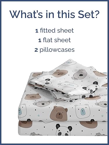 Miniatura 2 de CGK Juego de sábanas matrimonial, 4 piezas, para niños, niñas, adolescentes, de osos, esquinas de bolsillos profundos de fácil ajuste,