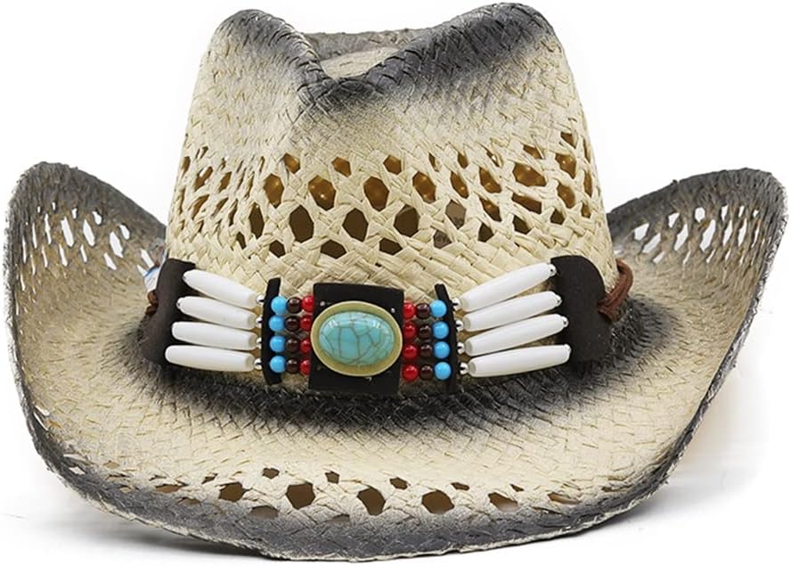 Natural Cowboy Hat Women Men Handmade Weave Hats For Lady Tassel Western Sombrero Beach