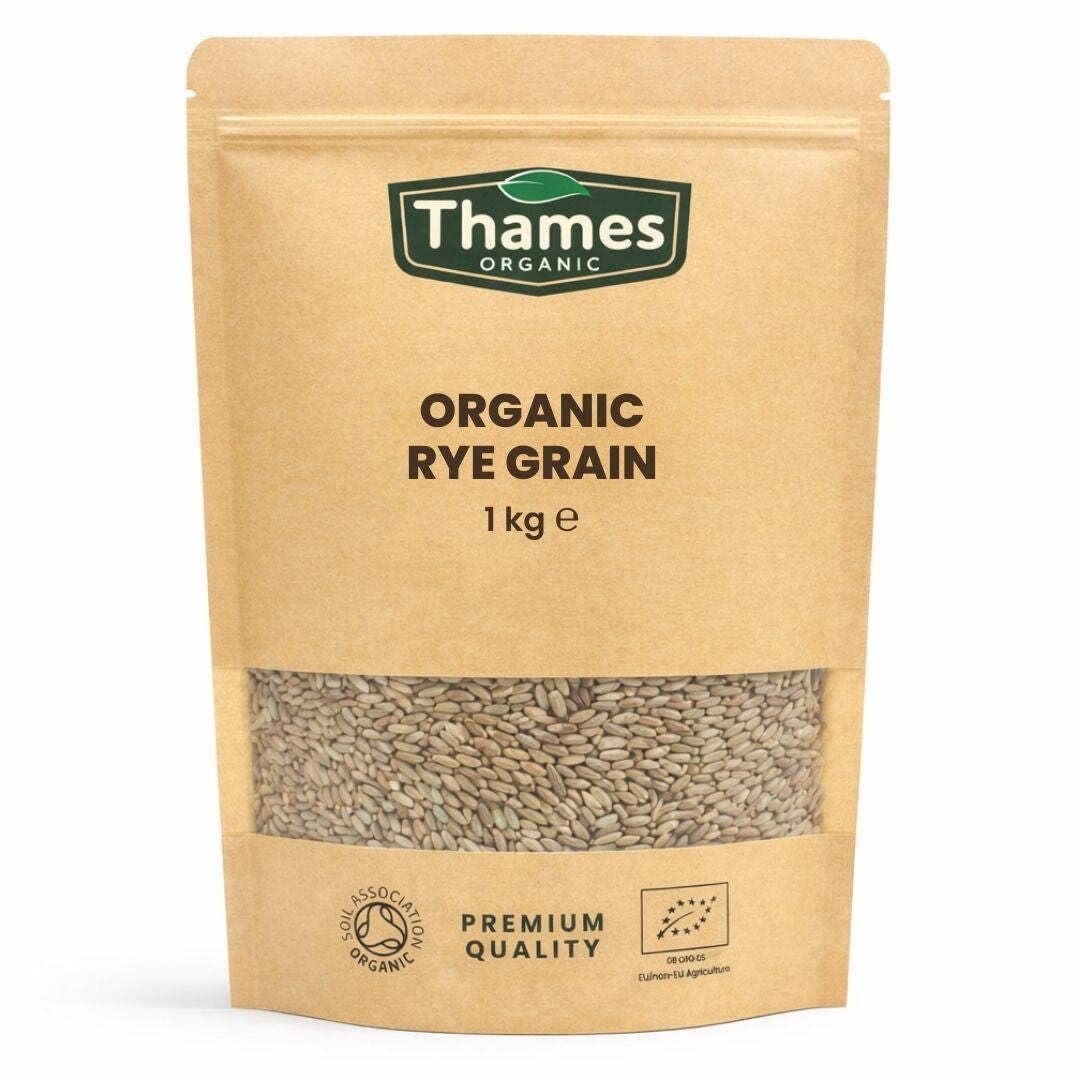 Organic Rye Grain - Whole Grain, No Additives or Preservatives - Vegan, Raw, GMO-Free, Certified Organic - Nutritious and Flavorful - Ideal for Baking, and Cooking - Thames Organic 1kg