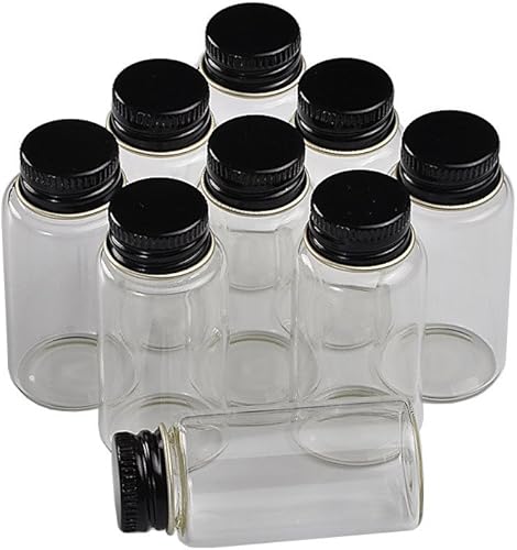 Miniatura 1 de Mini botellas selladas de vidrio de 0.7 onzas líquidas con tornillo de aluminio de metal, tapa negra, botellas de vidrio, píldoras de caramelo, té,