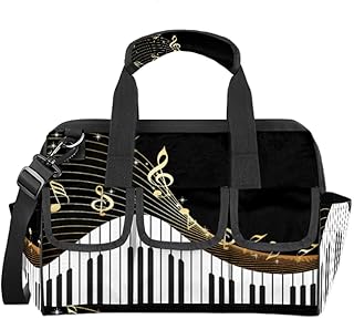 Music Note Piano Tool Bag 14.8 Inch Wide Mouth Tool Storage Tote Bag with Multi-Pockets Waterproof Heavy Duty Tool Bag Organizer with Adjustable Shoulder Strap