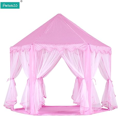 Amazon Pericorss 子供テント プリンセス城型 可愛いピンク色で 幻部屋で女の子が大好き 安装簡単 収納バック付き お嬢様の華麗舞台 おやごっこゲム 誕生日プレゼント 3 8歳 ピンク キッズテント おもちゃ