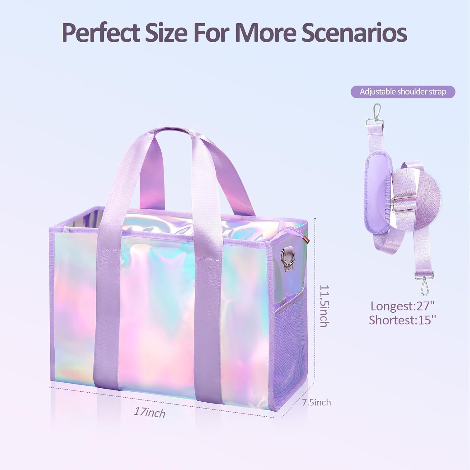 Beach Bag 26L Large Iridescent Waterproof Beach Tote Bag for Women with Zipper & Phone Pouch Sand/Tip-Proof Crossbody - Image 6