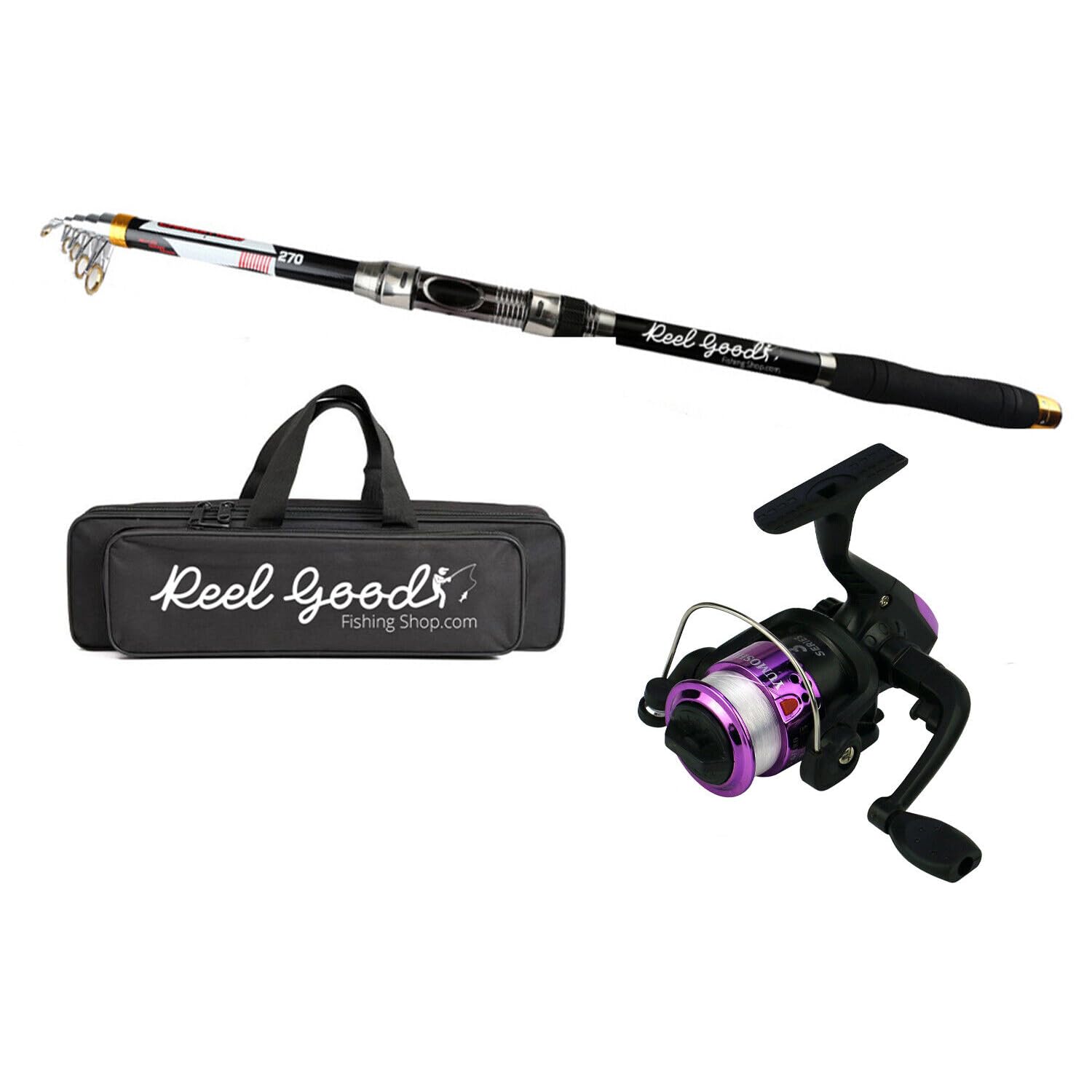 Telescopic Fishing Set Rod, Reel & Bag Set Ultralight Fishing Rod Spinning Reel with Bag All-in-One Fishing Gear Kit (Purple, 2.1m)