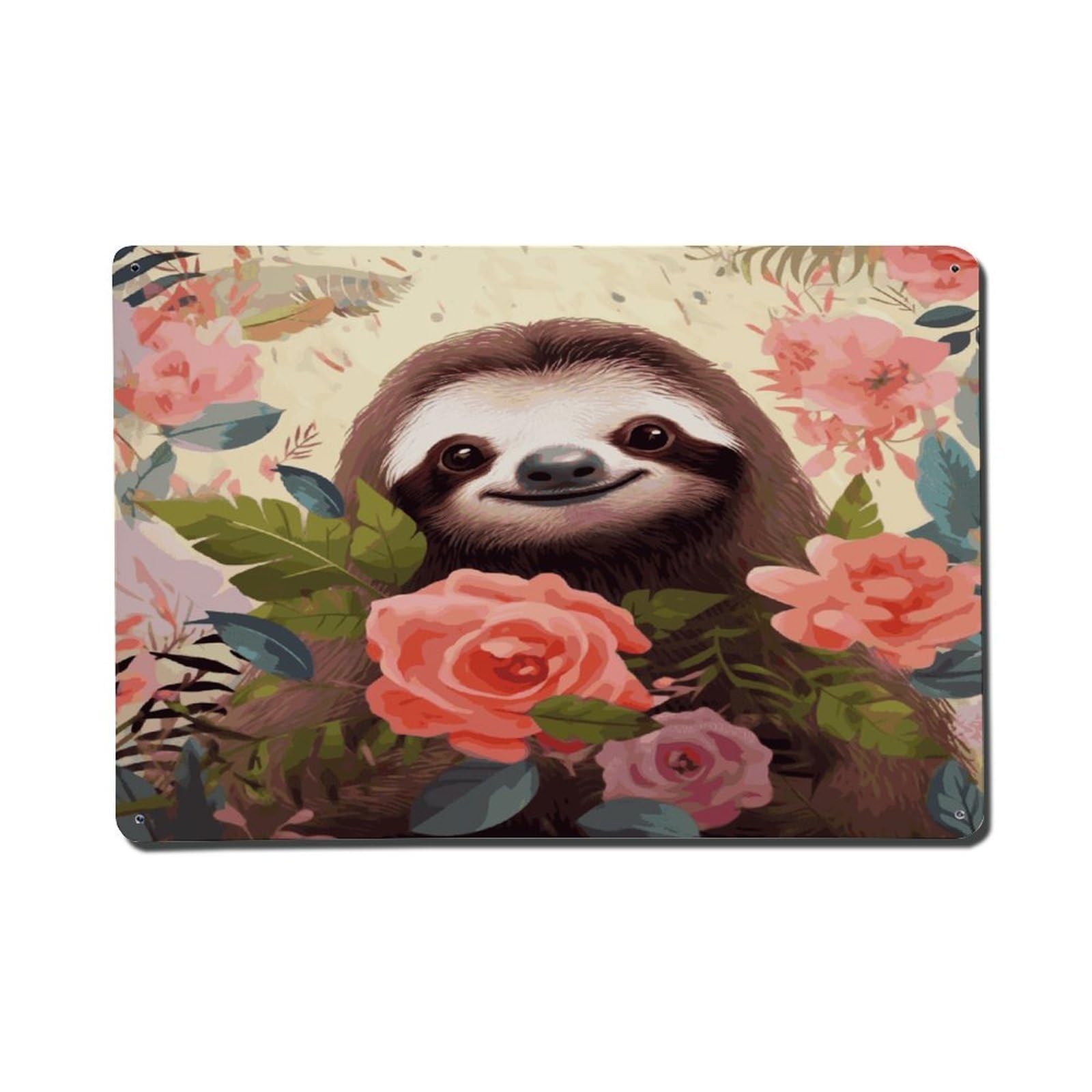 Adfgyerh Style Sloth And Flowers Metal Signs Funny, Aluminum Tin Sign Indoor Outdoor Decor, Vintage Signs For Home Office Kitchen Bar Cafe Garden Farmhouse Wall Decor