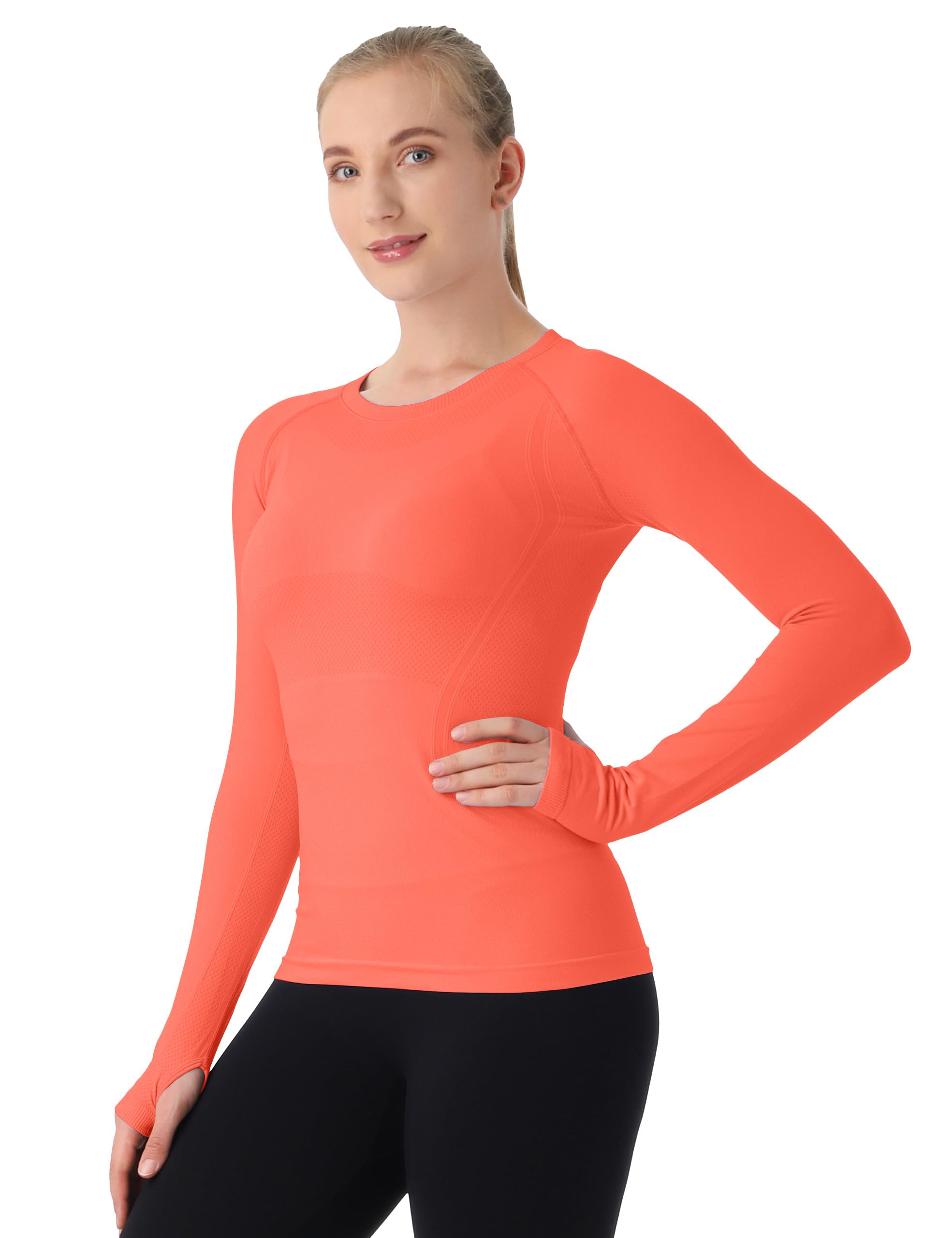 MathCat Seamless Workout Shirts for Women Long Sleeve Yoga Tops Sports Running Shirt Breathable Athletic Top Slim Fit XS-XL
