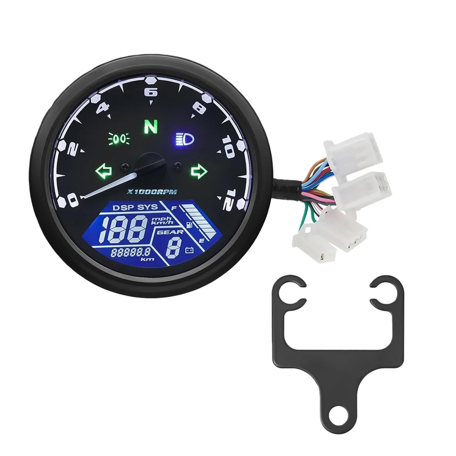 Motorcycle Speedometer Tachometer 12000RPM Motorcycle Speedometer Digital Panel Odometer Tachometer with Gear Indicator 1-4 Cylinders