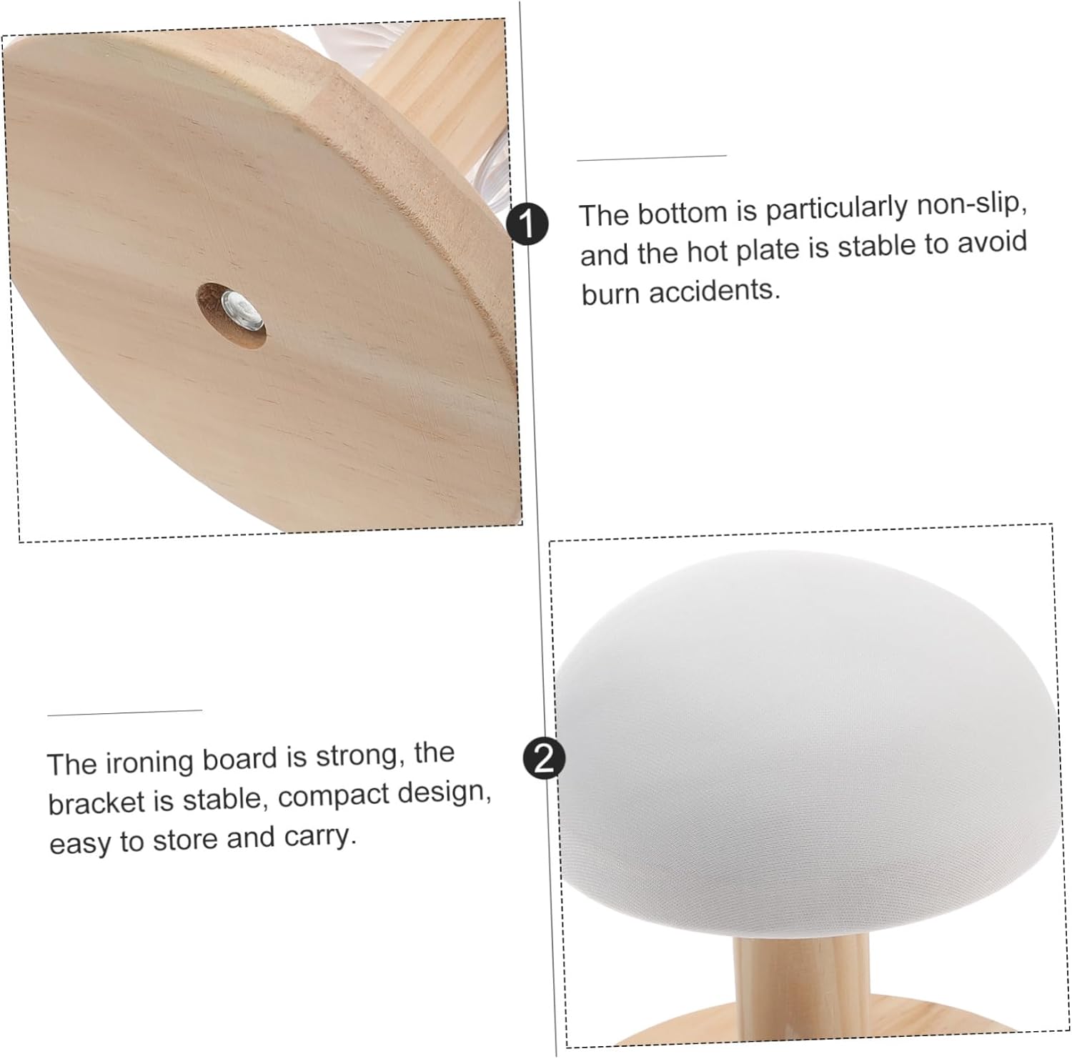 Ironing Board Tabletop Small Ironing Tool Round Ironing Board Wood Pressing Board Desktop Protector Foldable Ironing Board for Bra Clothes Pants