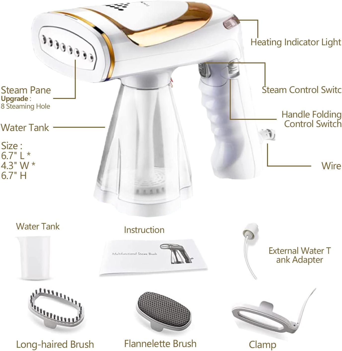 Steamer for Clothes, 1600W High-Power Handheld Steam, Portable Foldable Travel Garment Steamer, Three Speeds Adjustment Garment Steamers with Detachable 250ml Water Tank, Fast Heat Up in 20s