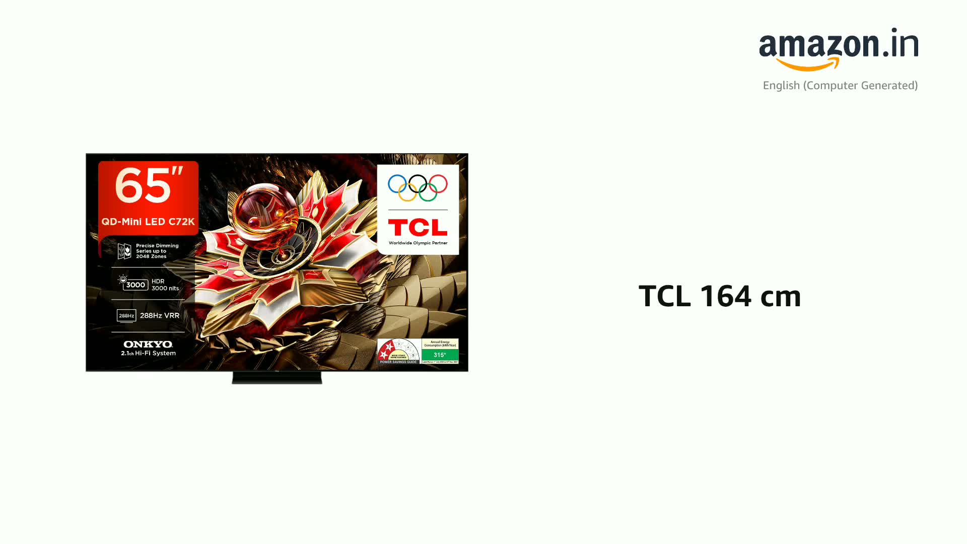 TCL 164 cm (65 inches) 4K UHD Smart QD-Mini LED Google TV 65C72K