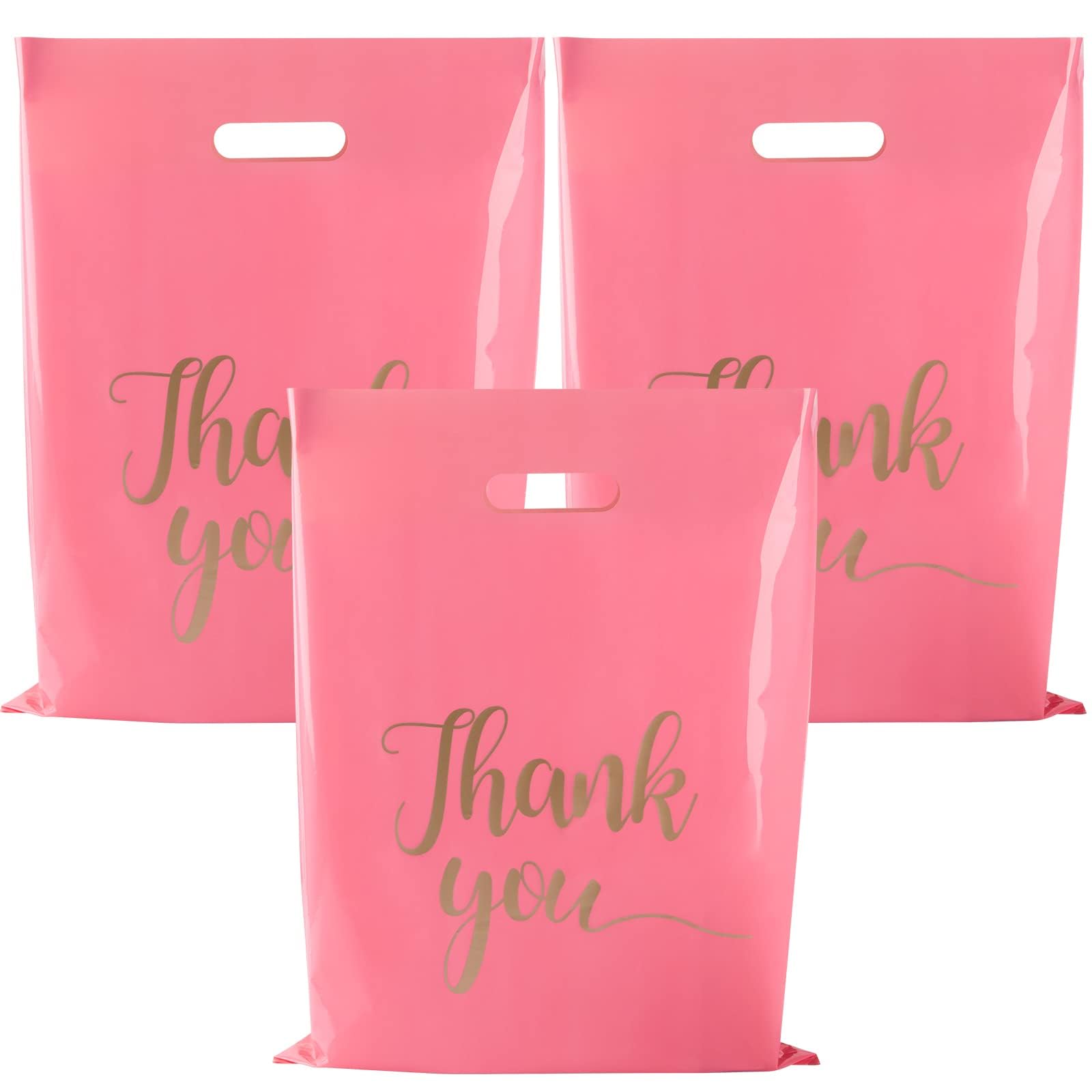 ZORRITA 100 Pack Thank You Bags for Small Business, 12 x 15 Inch Plastic Shopping Bags with Handles Retail Merchandise Bag Extra Thick Gift Bag Bulk (