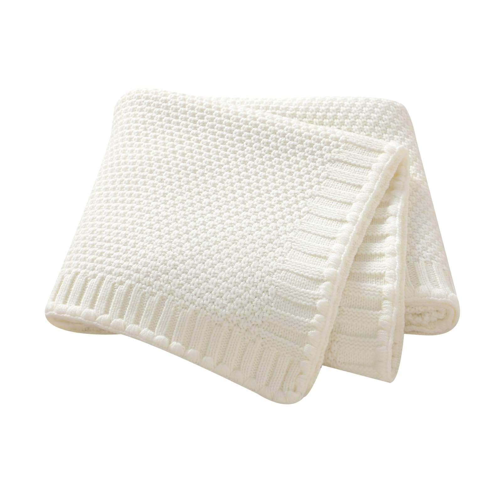 Neiwech Cellular Baby Blanket Knitted Cozy Soft Crib Stroller Receiving Swaddle Blankets for Newborn Boys Girls 100 * 80cm White