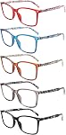 5 Pack Reading Glasses for Women Stylish Blue Light Blocking Anti Eyestrain Lightweight Computer Readers Spring Hinge