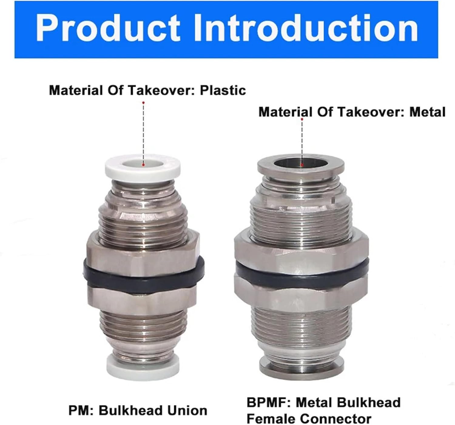 1PCS PM/BPM-4/6/8/10/12 Pneumatic Quick Coupling Bulkhead Union/Metal Bulkhead Female Connector(PM4)