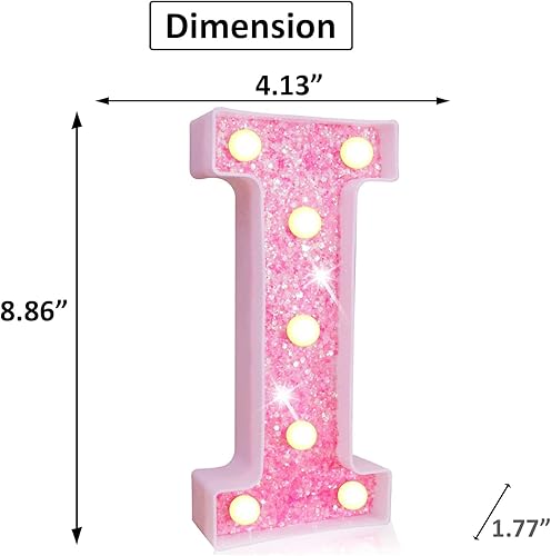 Miniatura 6 de Letras con luces LED de marquesina iluminadas de color rosa con purpurina, letras del alfabeto rosa que funcionan con pilas, para bodas, niñas,
