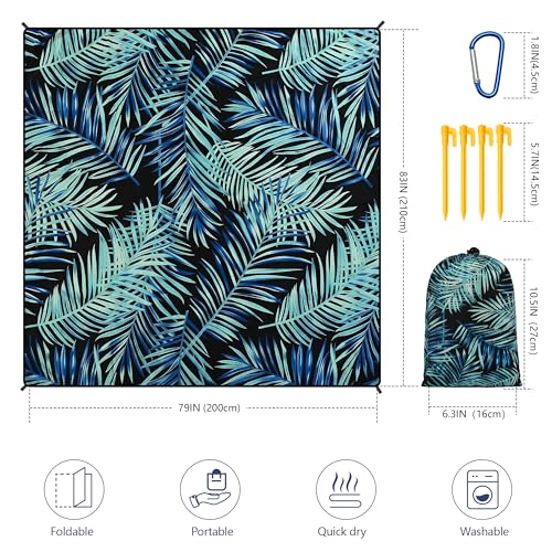 Image of WIWIGO Beach Blanket Mat Waterproof Sandproof for 2-8 Adults Quick Drying | Extra Large Windproof Sand Outdoor Blanket for Travel Camping Hiking Picnic Festival, Family Vacation Accessories Must Have