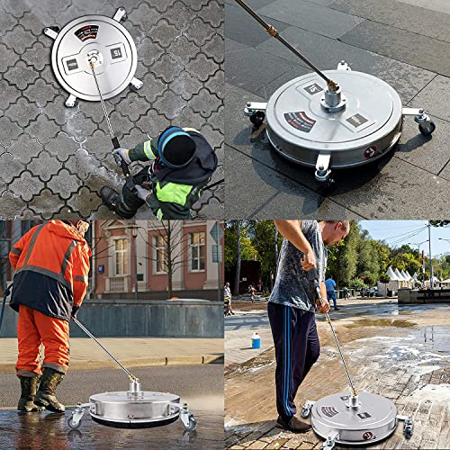 15 Inch Heavy-Duty Stainless Steel Pressure Washer With 4 Wheel Casters 4000 Psi,Aychlg 1/4" Quick Connector, Power Washer Attachment With 2 Extension Wand Flat Surface Cleaner #TOP1