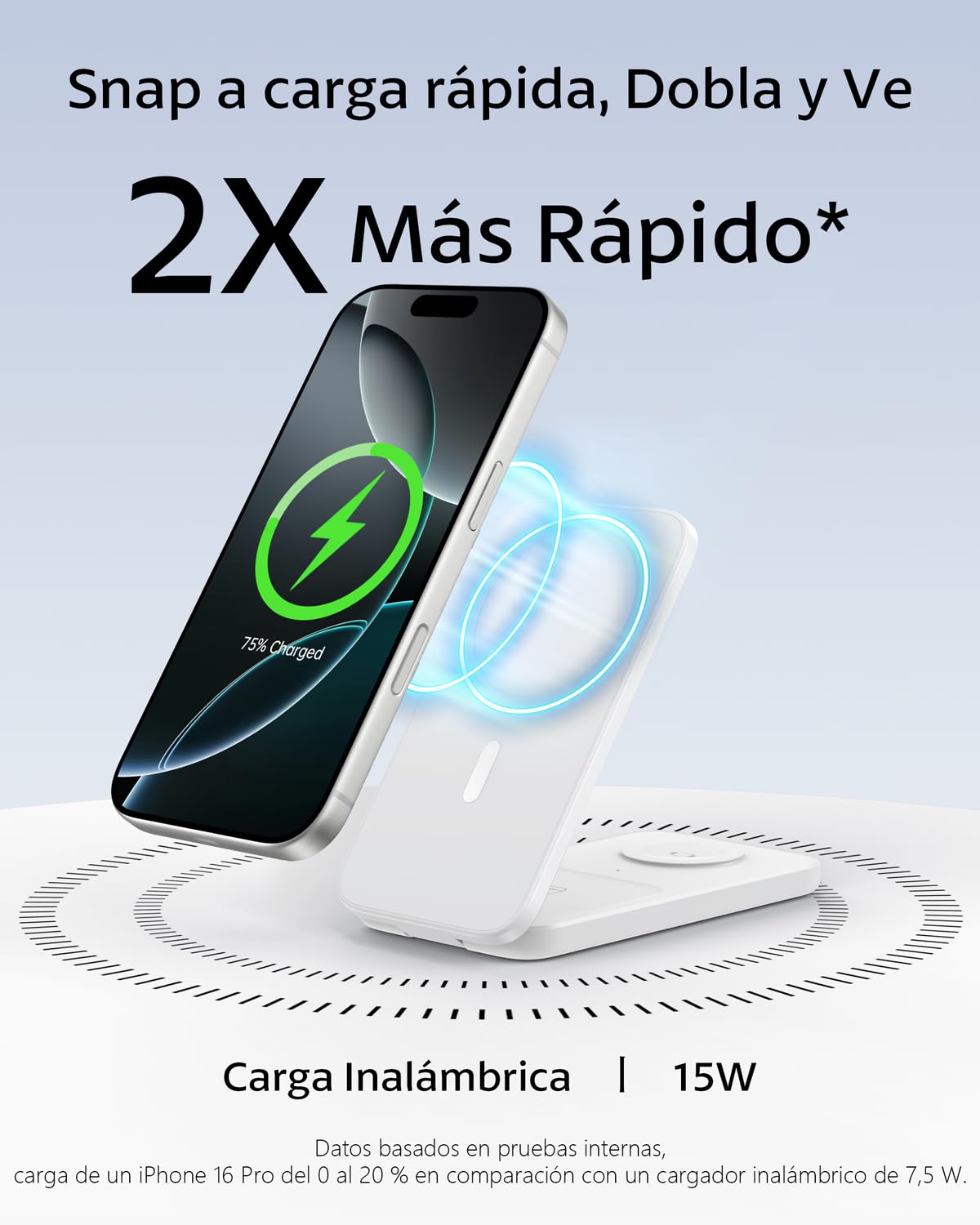 Cargador 3 en 1 Apple Compatible con MagSafe, Cargador Inalámbrico Magnético Plegable 15W para iPhone 17/16/15/14/13/12, Cargador iPhone y Apple Watch con AirPods, Base de Carga Rápida (Blanco)