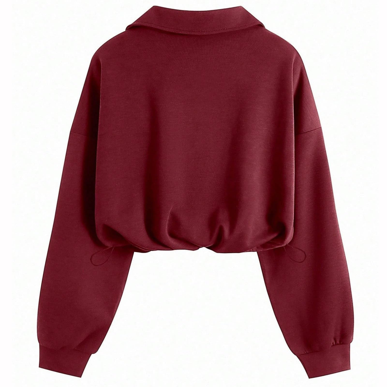 Sudadera corta de cuello alto con cremallera de un cuarto para mujer | Sudadera ligera de cuello alto con cordón ajustable, estilo casual de otoño, con media cremallera y manga larga
