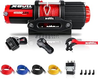 X-BULL New 12V 4500LBS/2041KGS Load Capacity Electric Winch Synthetic Rope Winch with Wireless Remote Control Aluminium Hawse Fairlead Winch Towing ATV UTV Off Road with Mounting Bracket