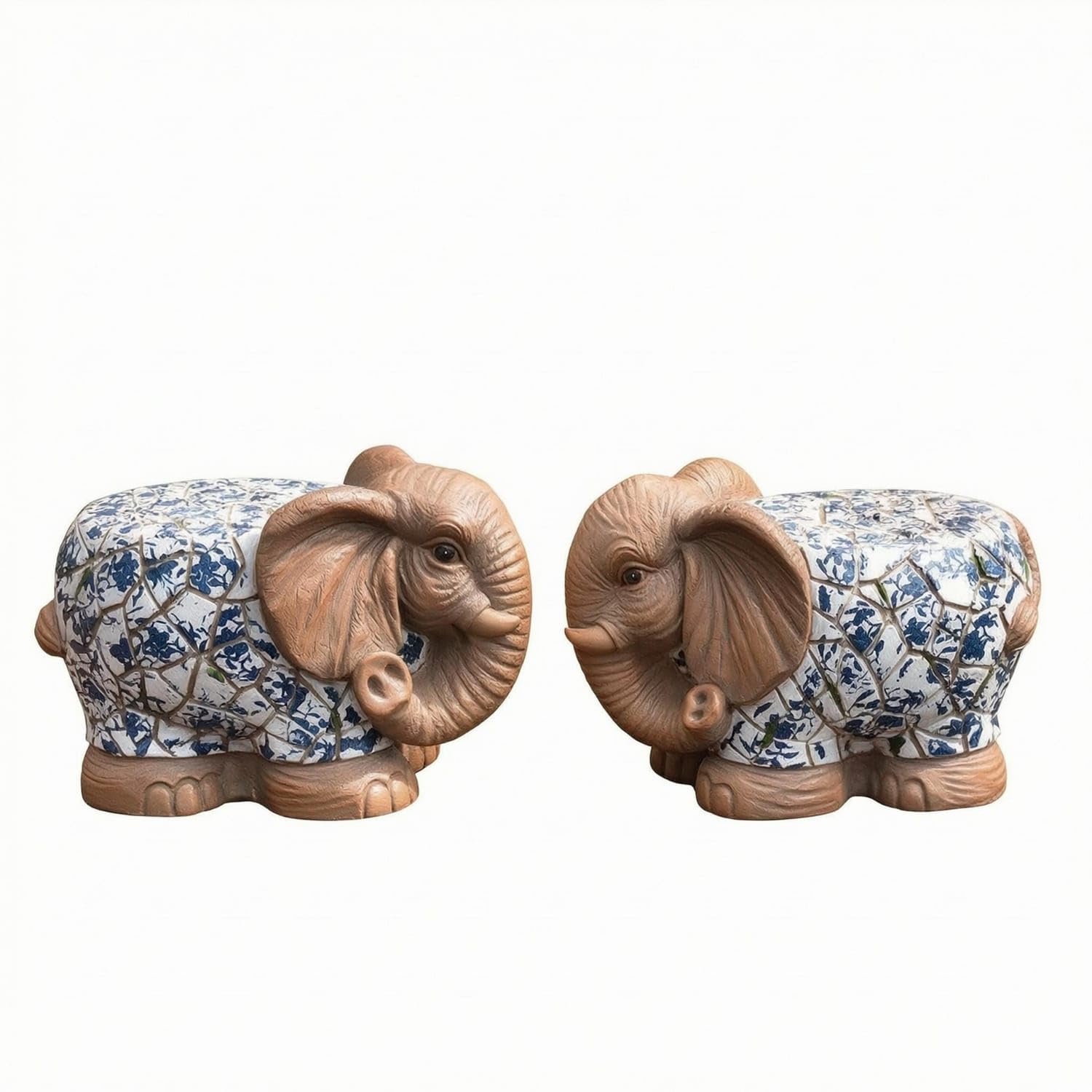 Bnf® Blue and White Elephant Garden Stool Sculpted Mosaic Elephant Stool Rounded Pedestal Flat Top, Bluewhite Elephant-image-32